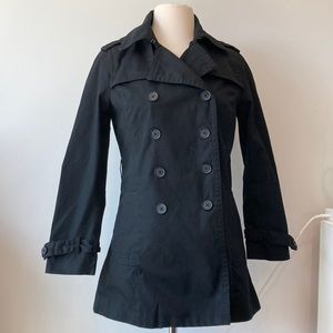 Banana Republic, double breasted black trenchcoat size small